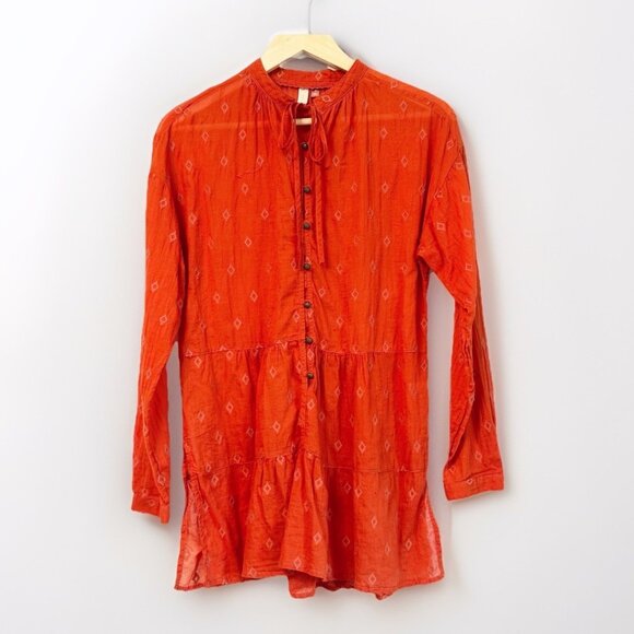 Anthropologie Pilcro Top Women Sz Small Rust Orange Boho Embroidered Tunic Flowy - Picture 1 of 12